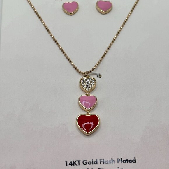Believe by Brilliance 14KT Gold Flash Plated Heart Necklace & Earring Set Cubic - Picture 2 of 5